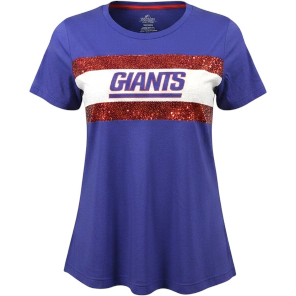 Majestic New York Giants Sequin Stripe T-Shirt Royal Blue Womens XXL Gameday EUC